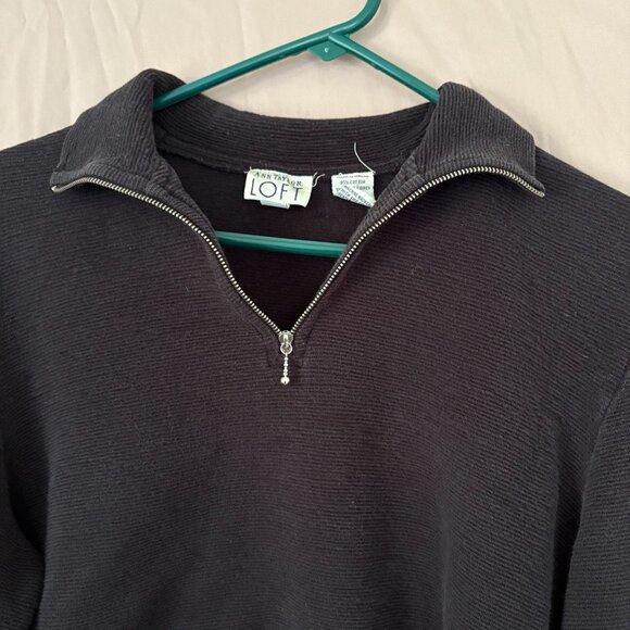 Ann Taylor Loft Womens Black 1/4 Zip Cotton Cropped Large Pull Over Sweater - Picture 2 of 10